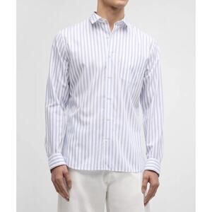 Vince Men's Surf Stripe Button-Front Shirt Optic White Royal Blue Size Small